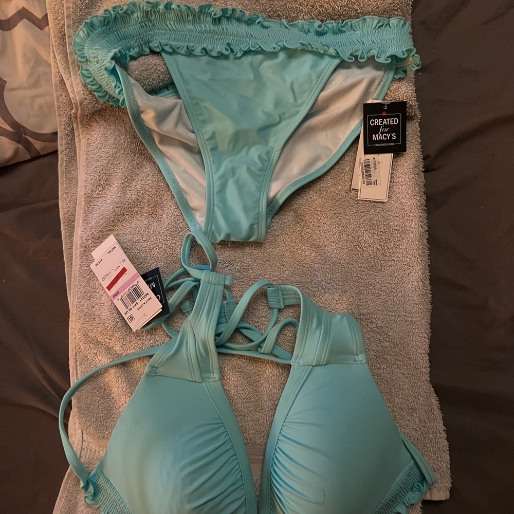 Aqua Bikini Set with Ruffle Trim